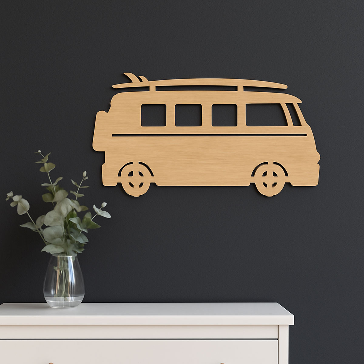 Dcoration murale en bois Van et planche de surf  70 x 40 cm