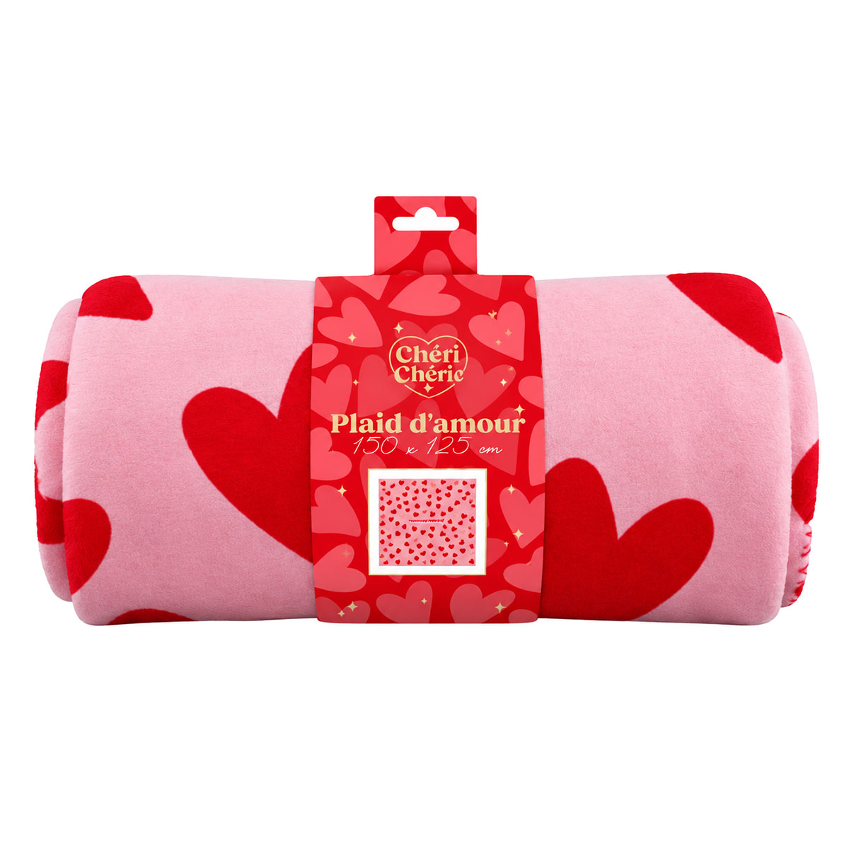 Plaid polaire amoureux rose � c�urs rouges