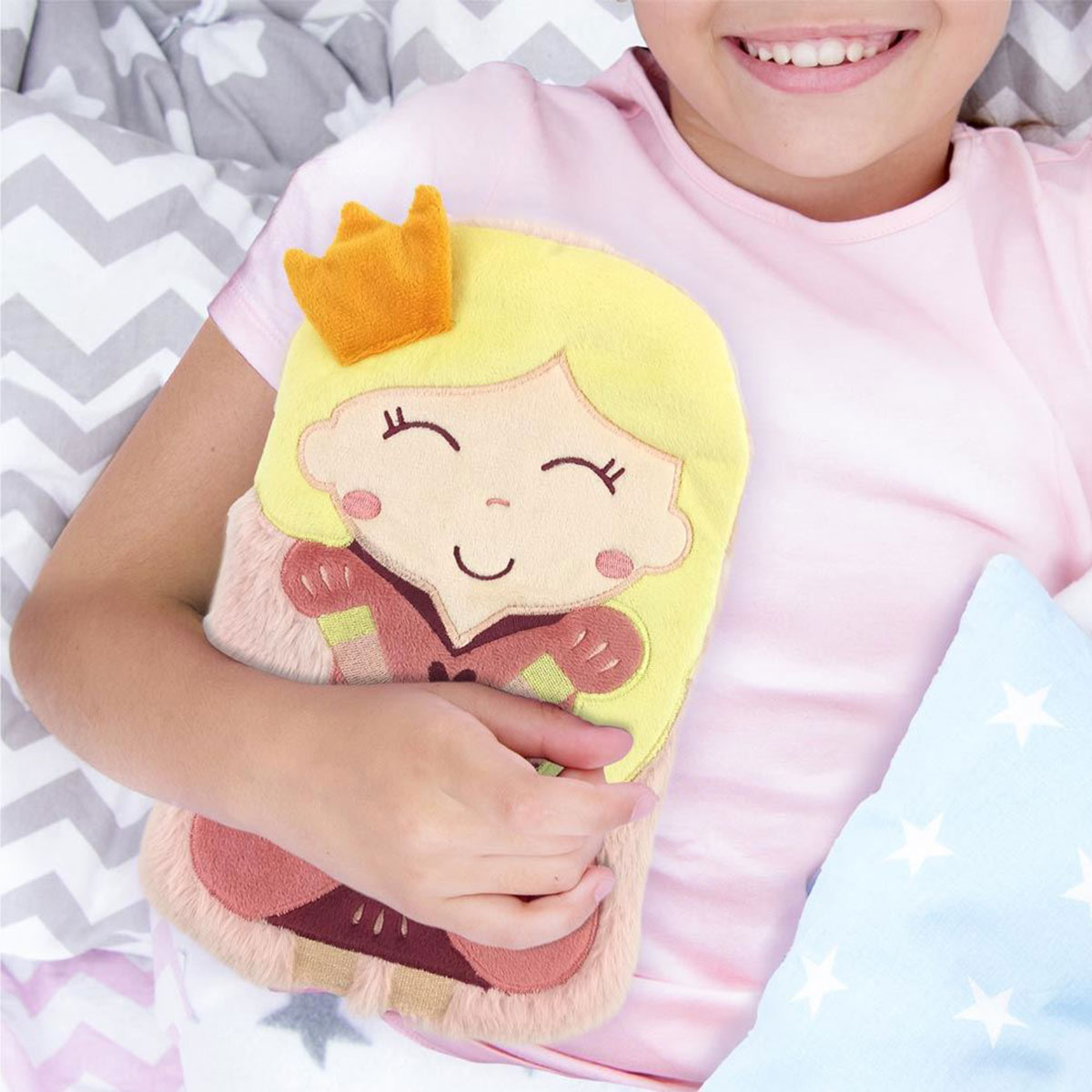 Bouillotte pour enfant princesse en fourrure rose  27 x 16 cm