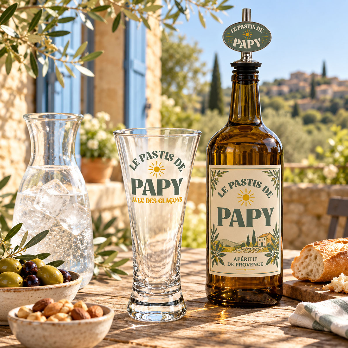 Coffret pastis de papy avec verre et bec verseur