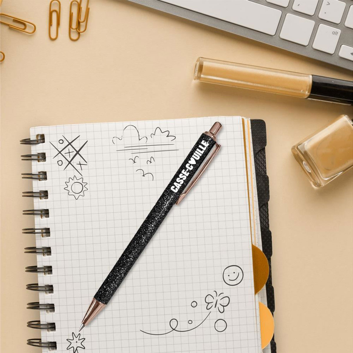 Stylo � paillettes noir Casse-couille