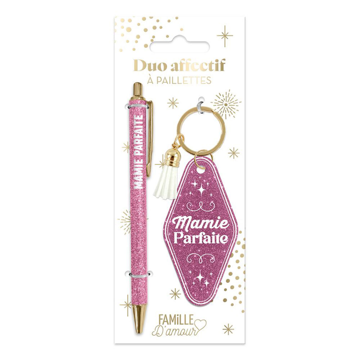 Set cadeau Mamie Parfaite stylo et porte-cl�s paillet�s