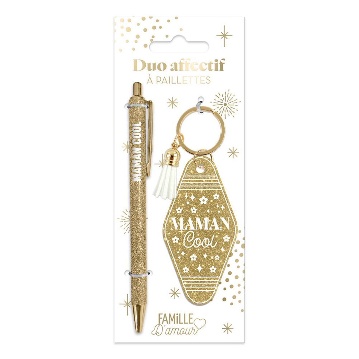 Set cadeau Maman Cool stylo et porte-cl�s paillet�s