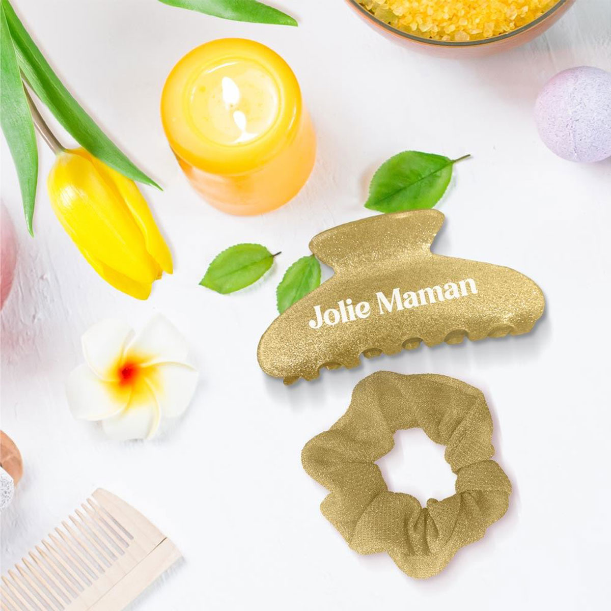 Pince � cheveux et chouchou paillet�s � Jolie maman� ✨