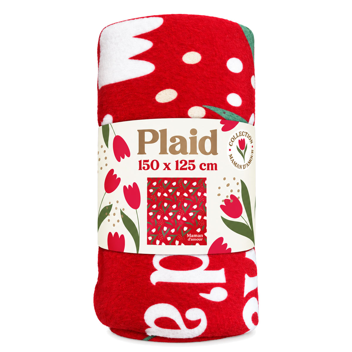 Plaid polaire maman d'amour motif tulipes rouges
