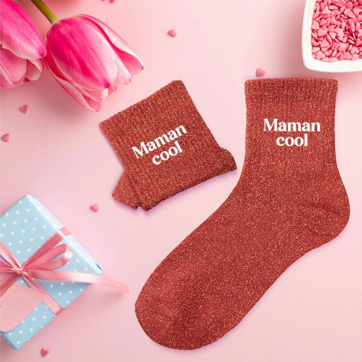 Chaussettes paillet�es � Maman Cool � Rouge � Taille unique