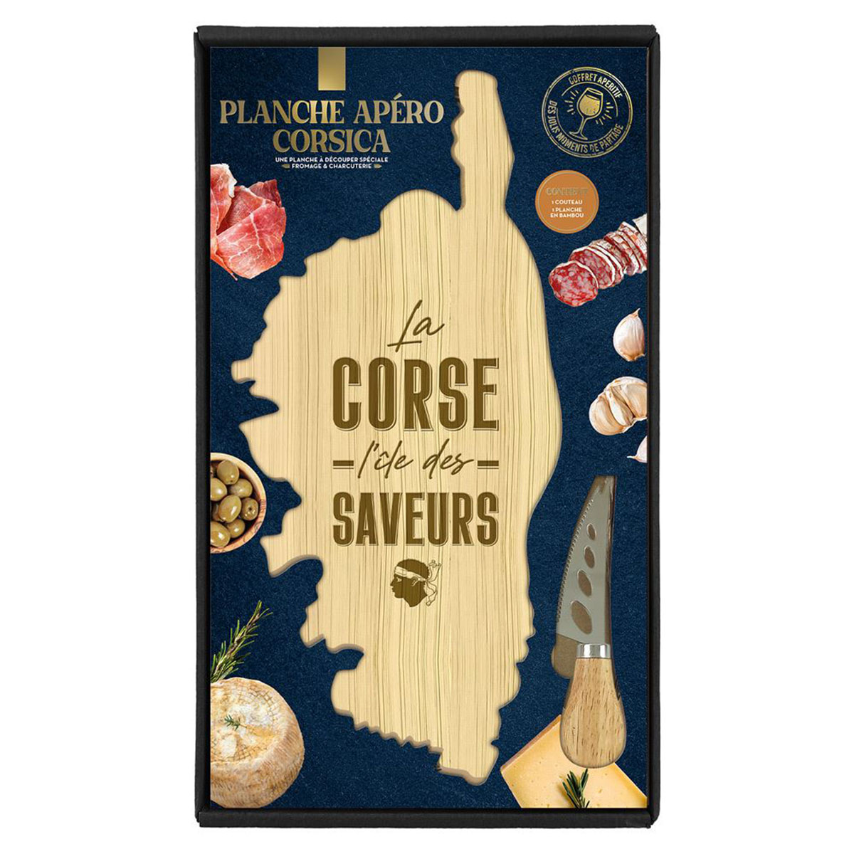 Coffret planche ap�ritif Corse en bambou avec couteau