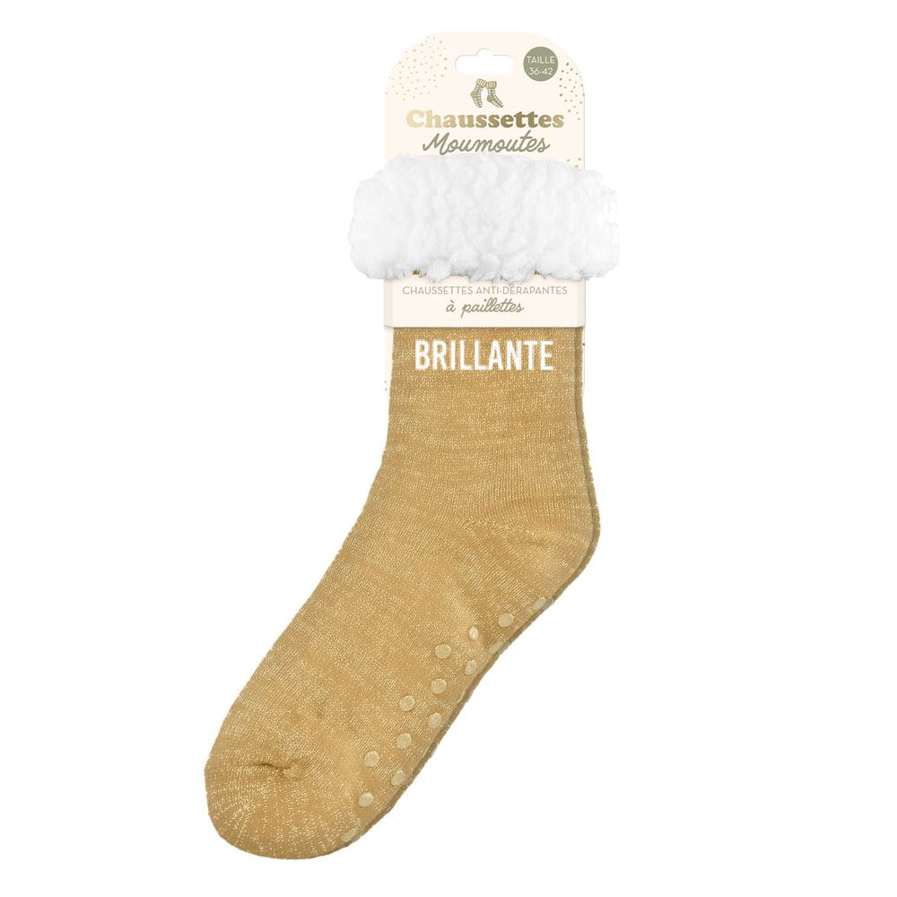 Chaussettes moumoute femme Brillante paillettes dor�es 36-42