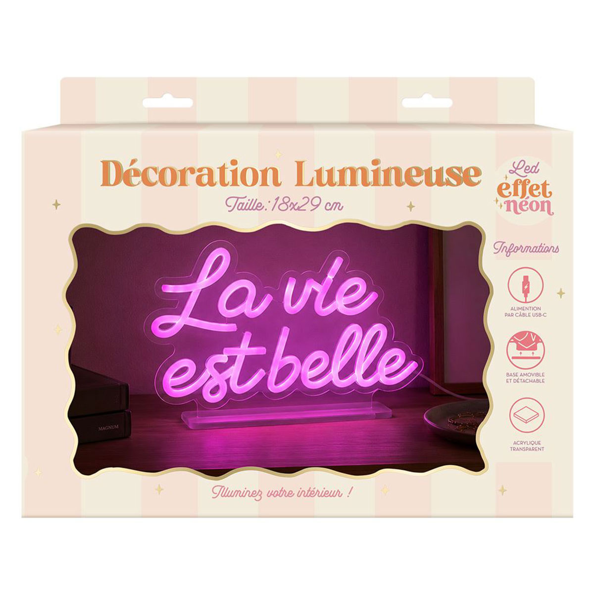Lampe LED effet n�on La vie est belle rose USB