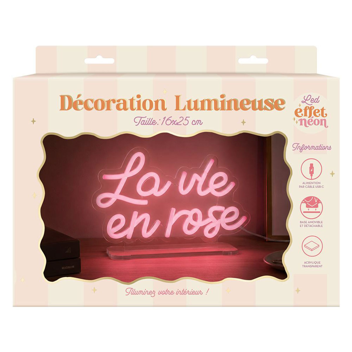 Lampe LED effet n�on La vie en rose USB