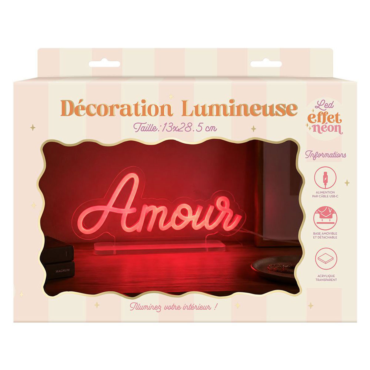 Lampe LED effet n�on Amour rouge USB 13 � 28,5 cm