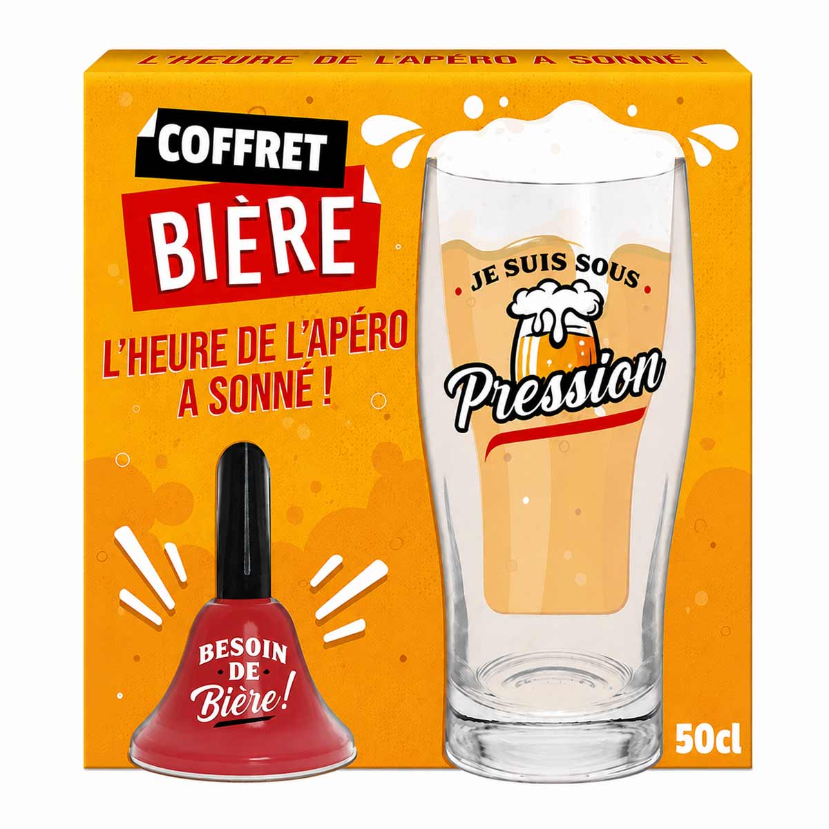Coffret verre � bi�re et clochette
