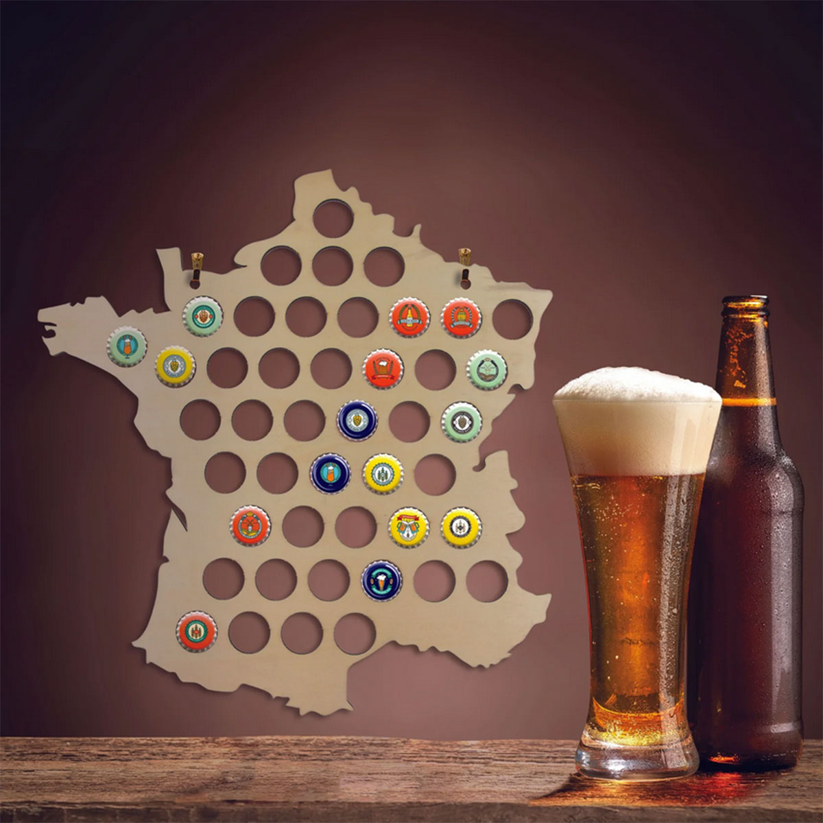 Collecteur de capsules de bire carte de France en bois