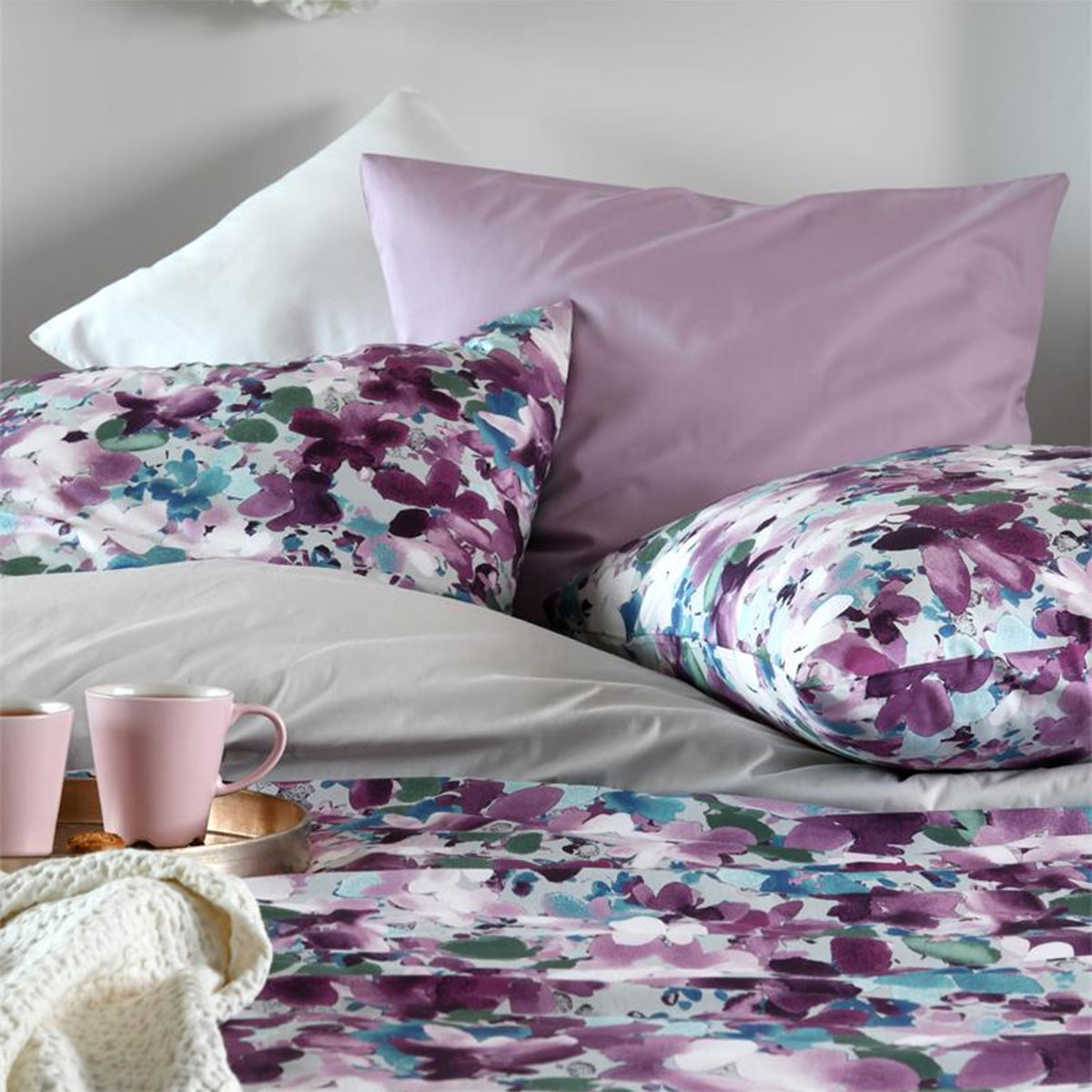 Housse de Couette Pervenche Parme en Coton Percale 240 x 220 cm