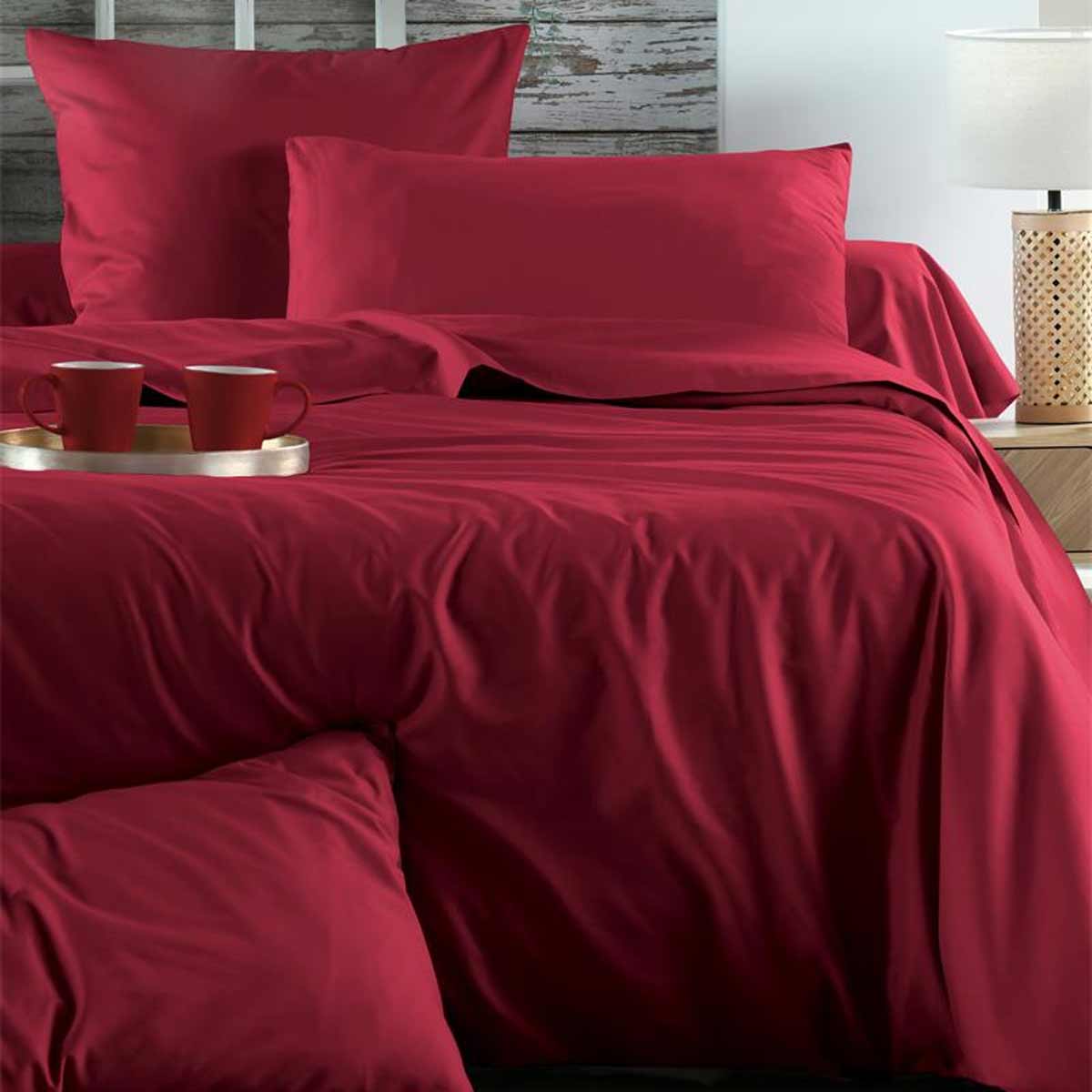 Drap Housse Uni Rouge en Percale de Coton  90 x 190 cm