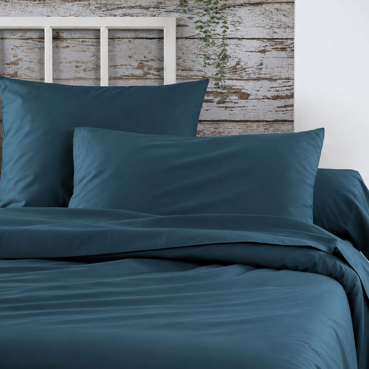 Taie traversin �lys�e bleu p�trole 45 x 185 cm en percale