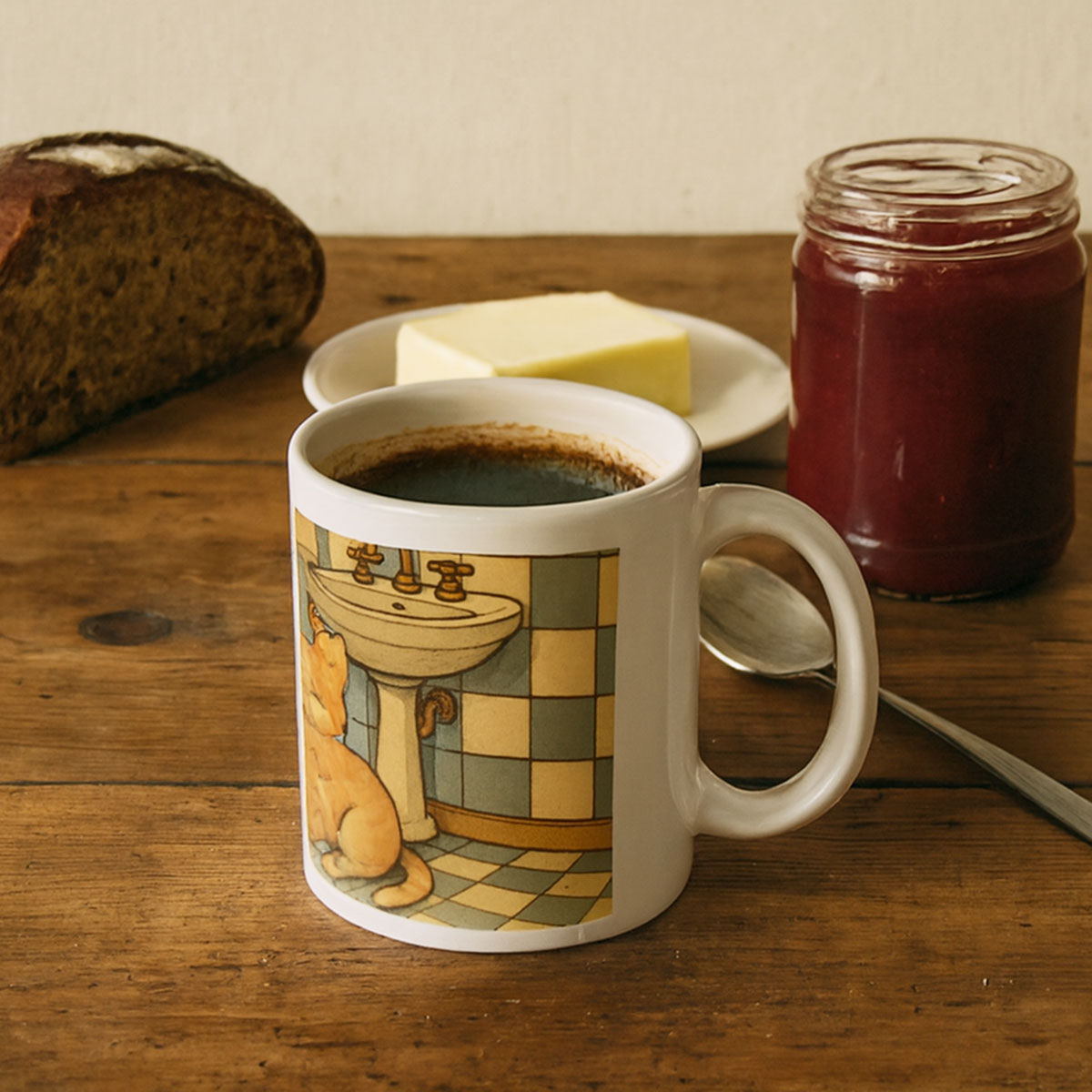 Mug en c�ramique � Chat r�tro dans la salle de bain
