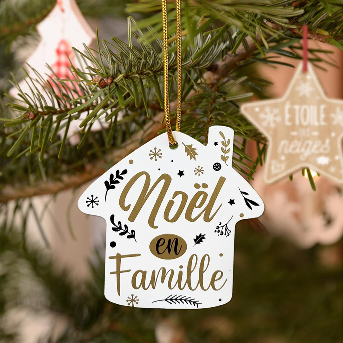 Ornement de sapin Nol en famille en bois