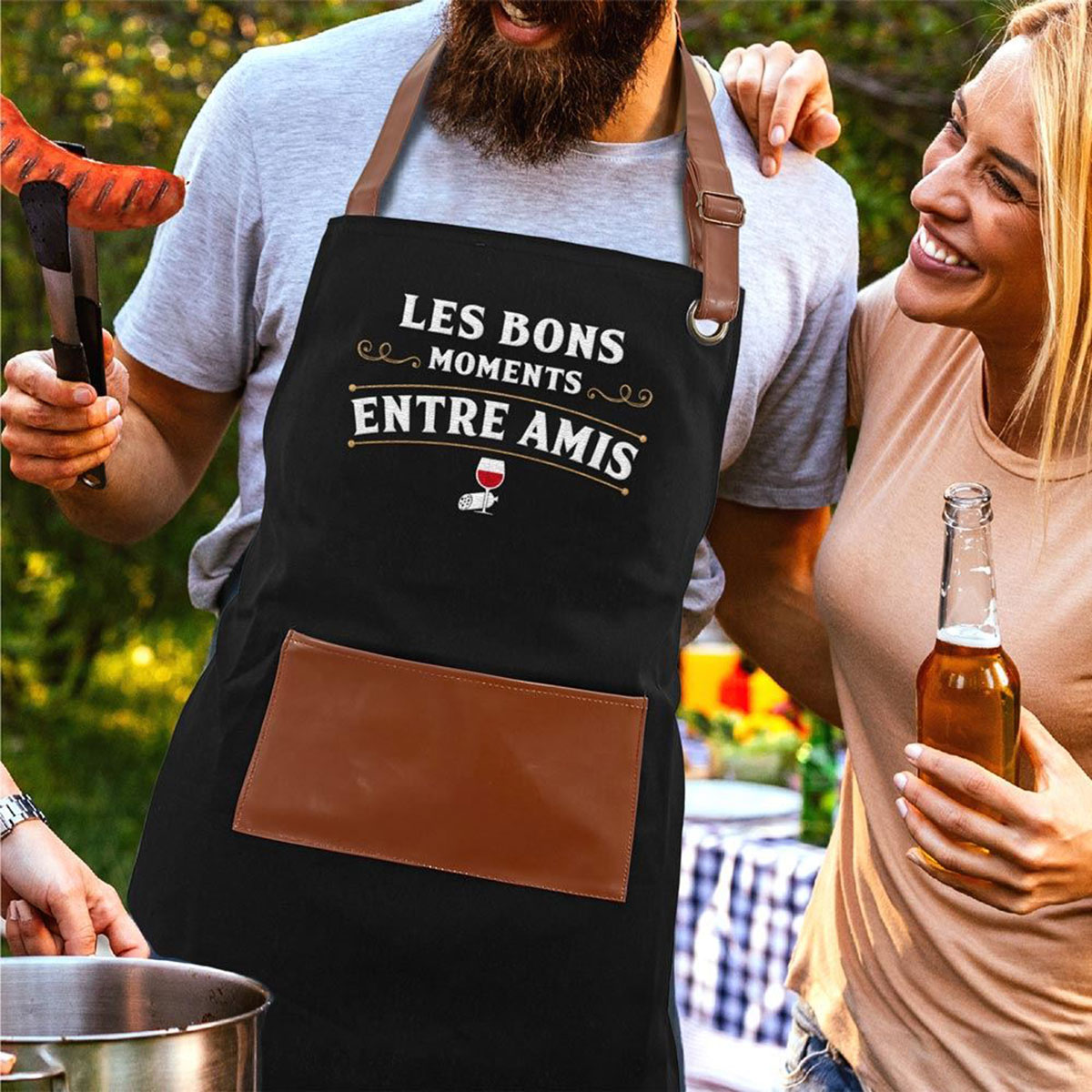 Tablier brod adulte en coton - les bons moments entre amis