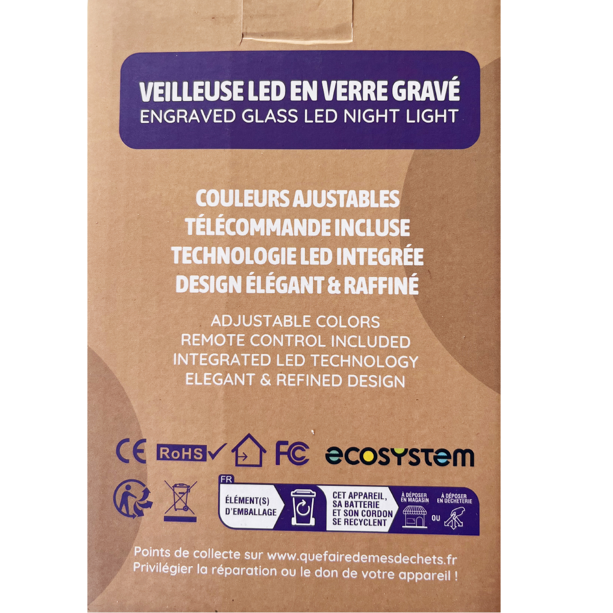 Veilleuse LED 3D panda roux boule de verre Lightmeup