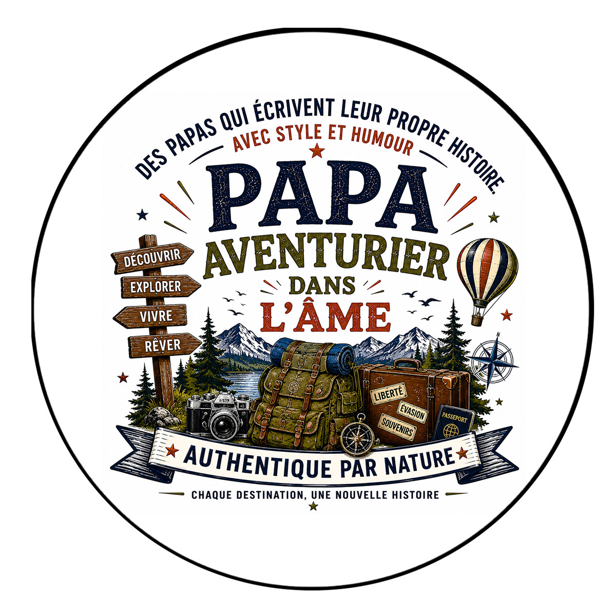 Verre Papa Aventurier dans l��me avec Sous-Verre Assorti
