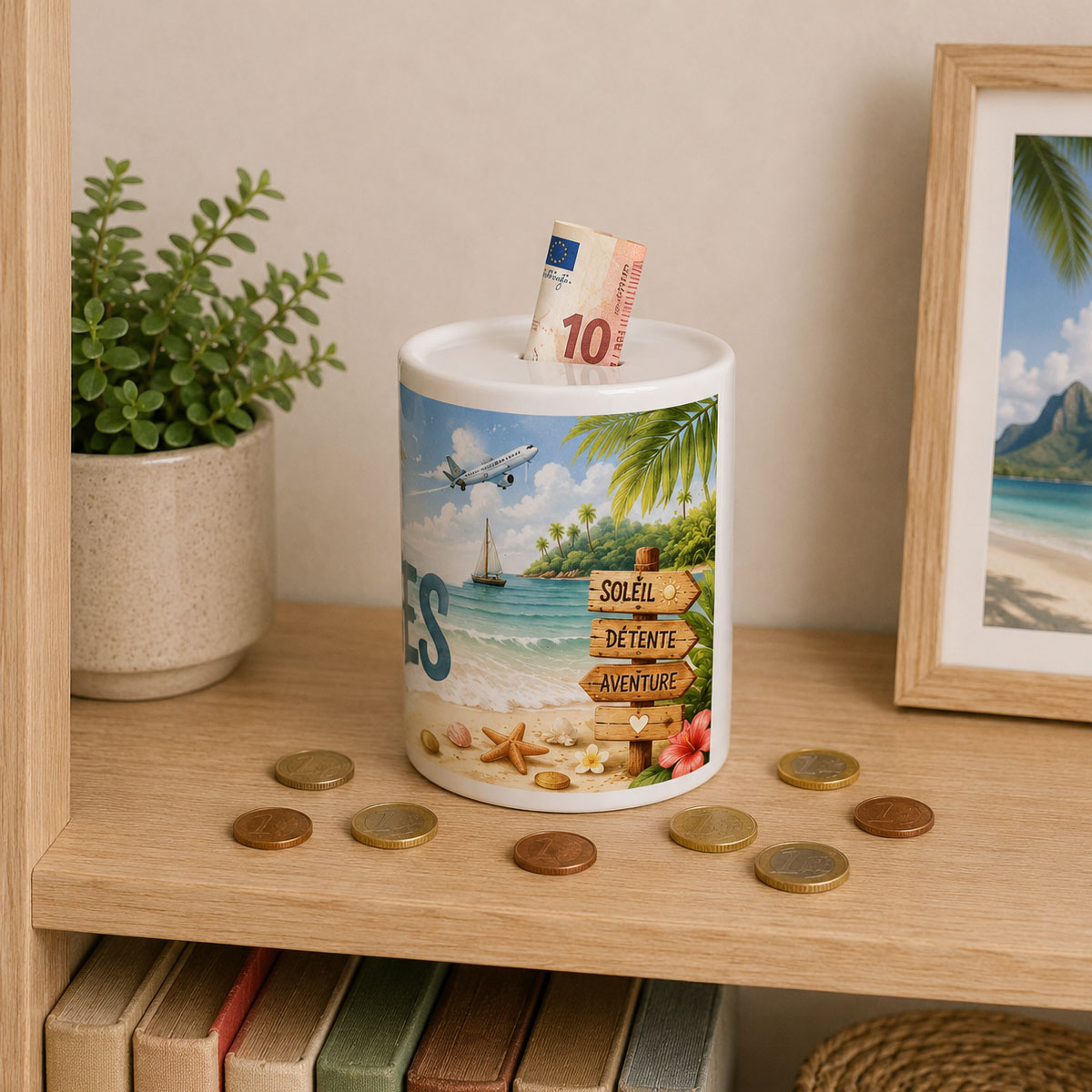 Tirelire budget vacances plage et voyage en c�ramique