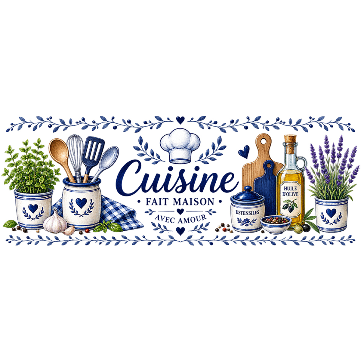 Pot � ustensiles cuisine fait maison avec amour en c�ramique
