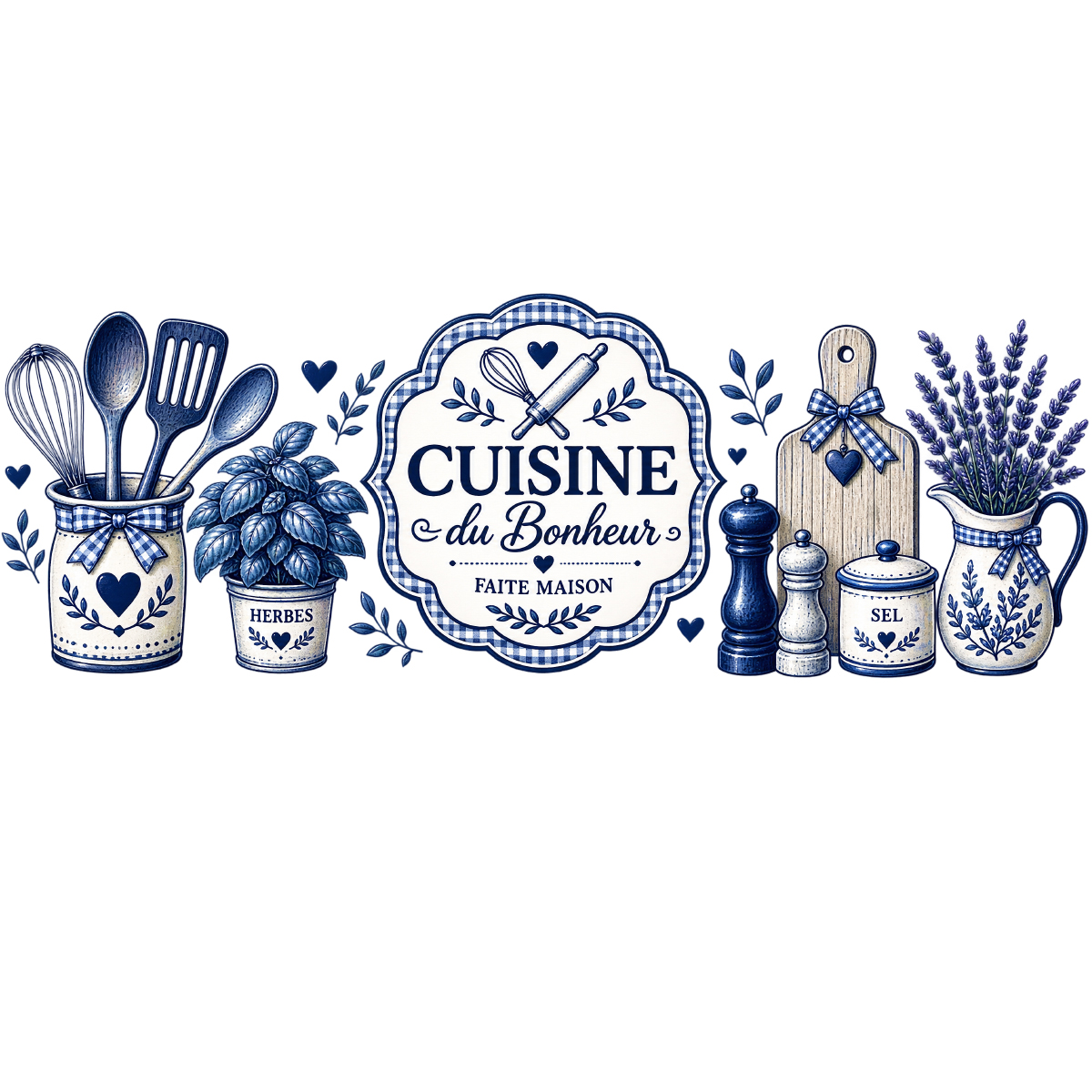 Pot � ustensiles cuisine du bonheur en c�ramique