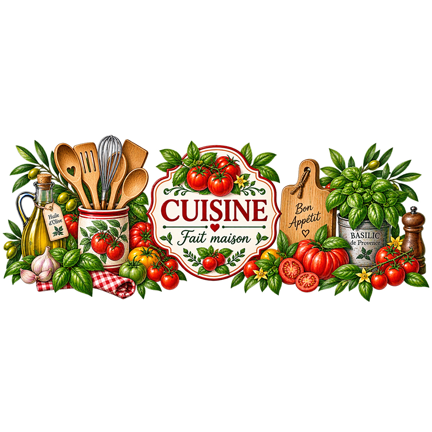 Pot � ustensiles cuisine fait maison tomates et basilic