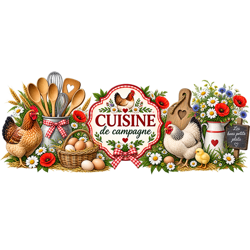 Pot � ustensiles cuisine de campagne poules et �ufs