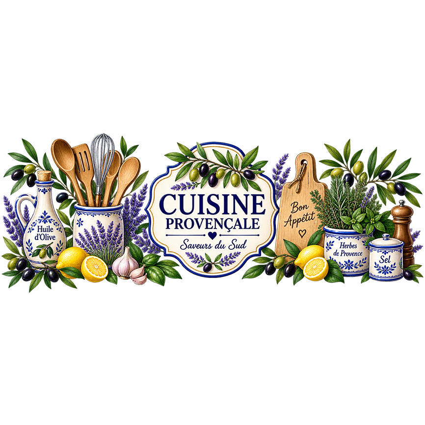 Pot � ustensiles cuisine proven�ale lavande et olives