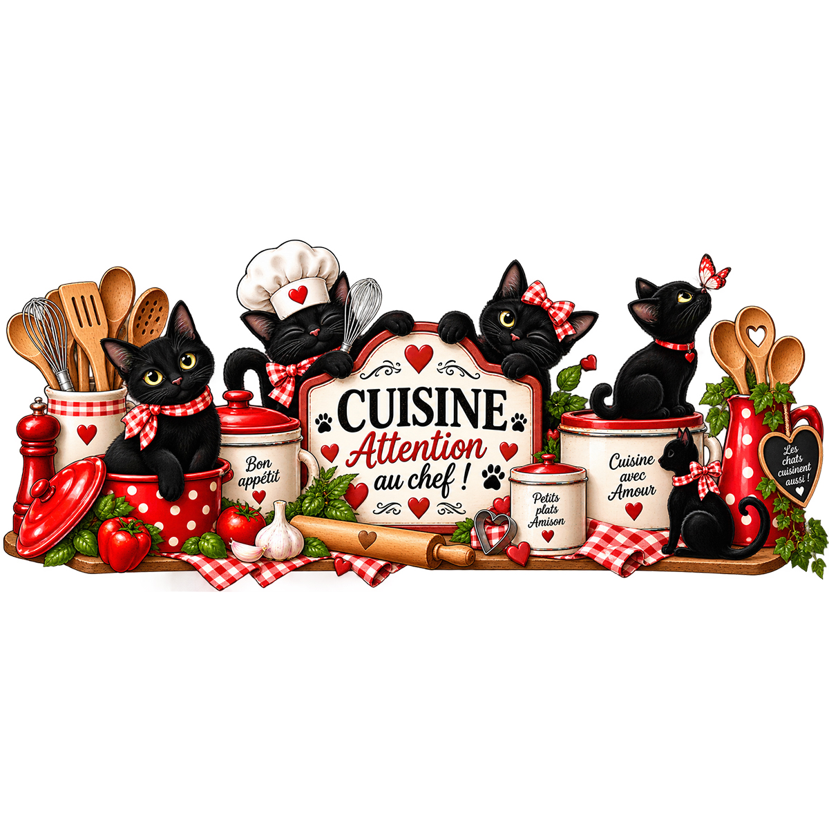 Pot � ustensiles chats noirs Attention au chef 13 cm