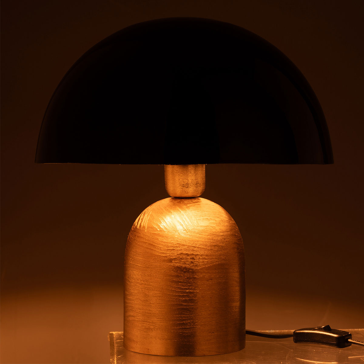 Lampe champignon noir et or en mtal - 36 cm