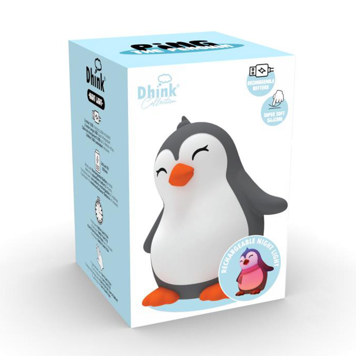 Veilleuse rechargeable souple Pingouin blanc et gris