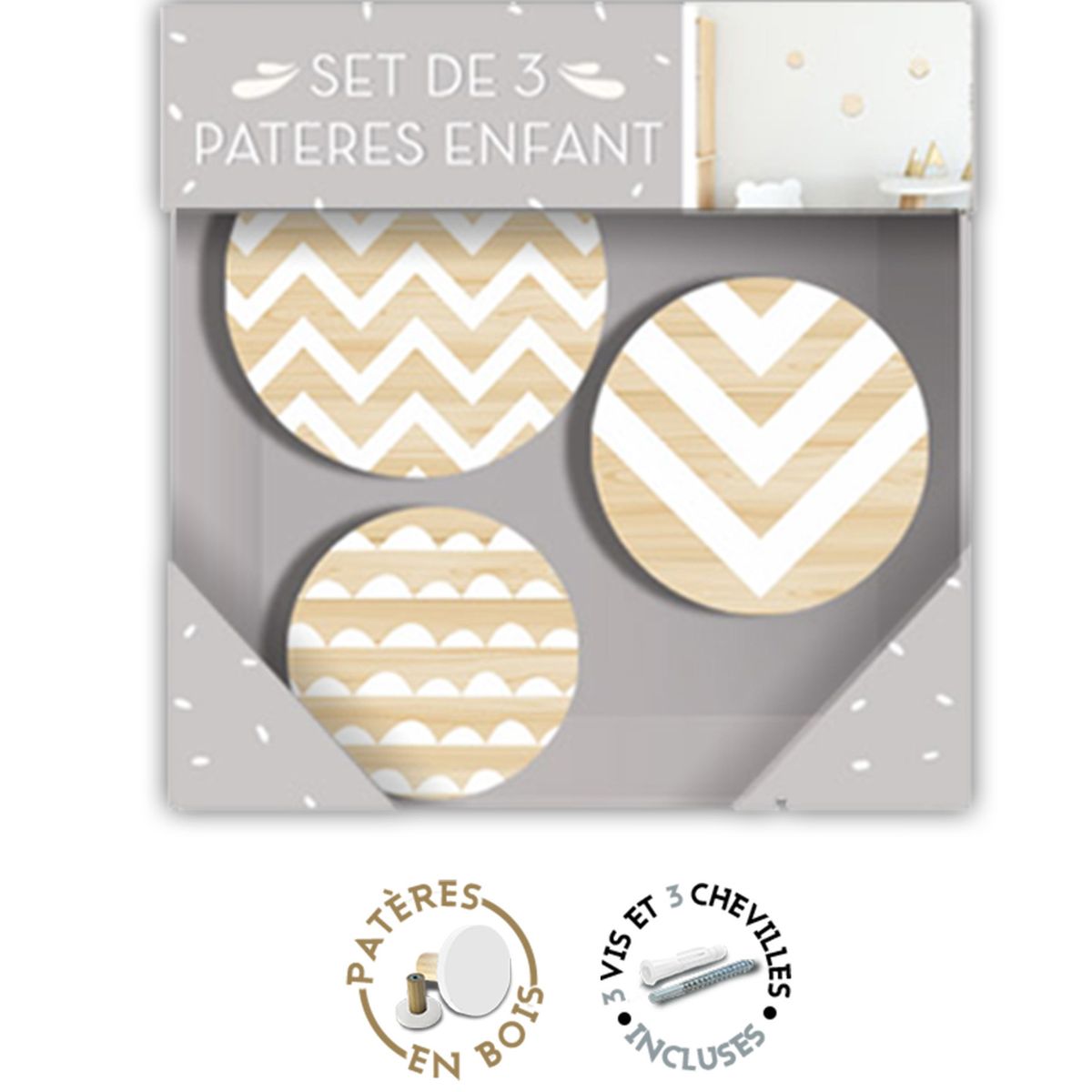 3 Patres pour chambre d'enfant thme Graphik Natural