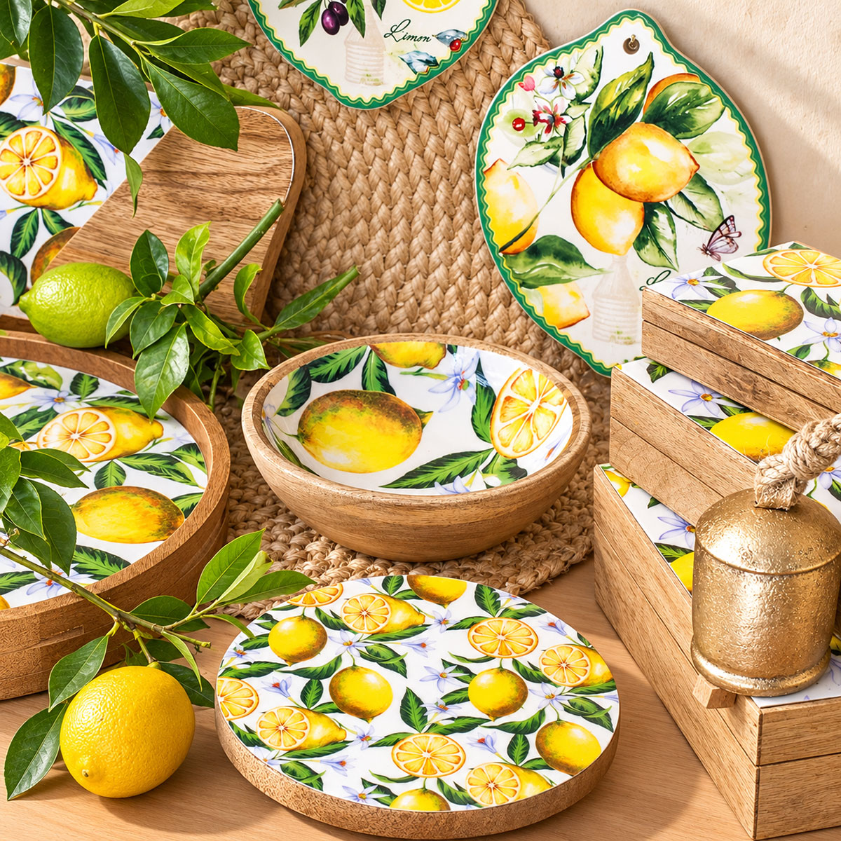 Petit bol en bois de manguier et r�sine d�cor citrons 15 cm