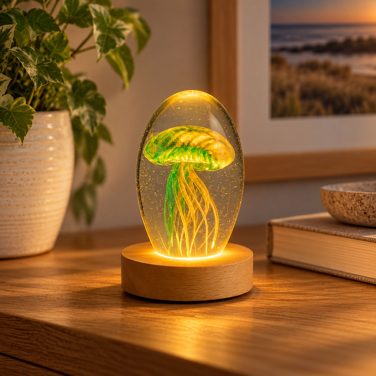 Base lumineuse LED en bois USB pour sulfure et objet en verre
