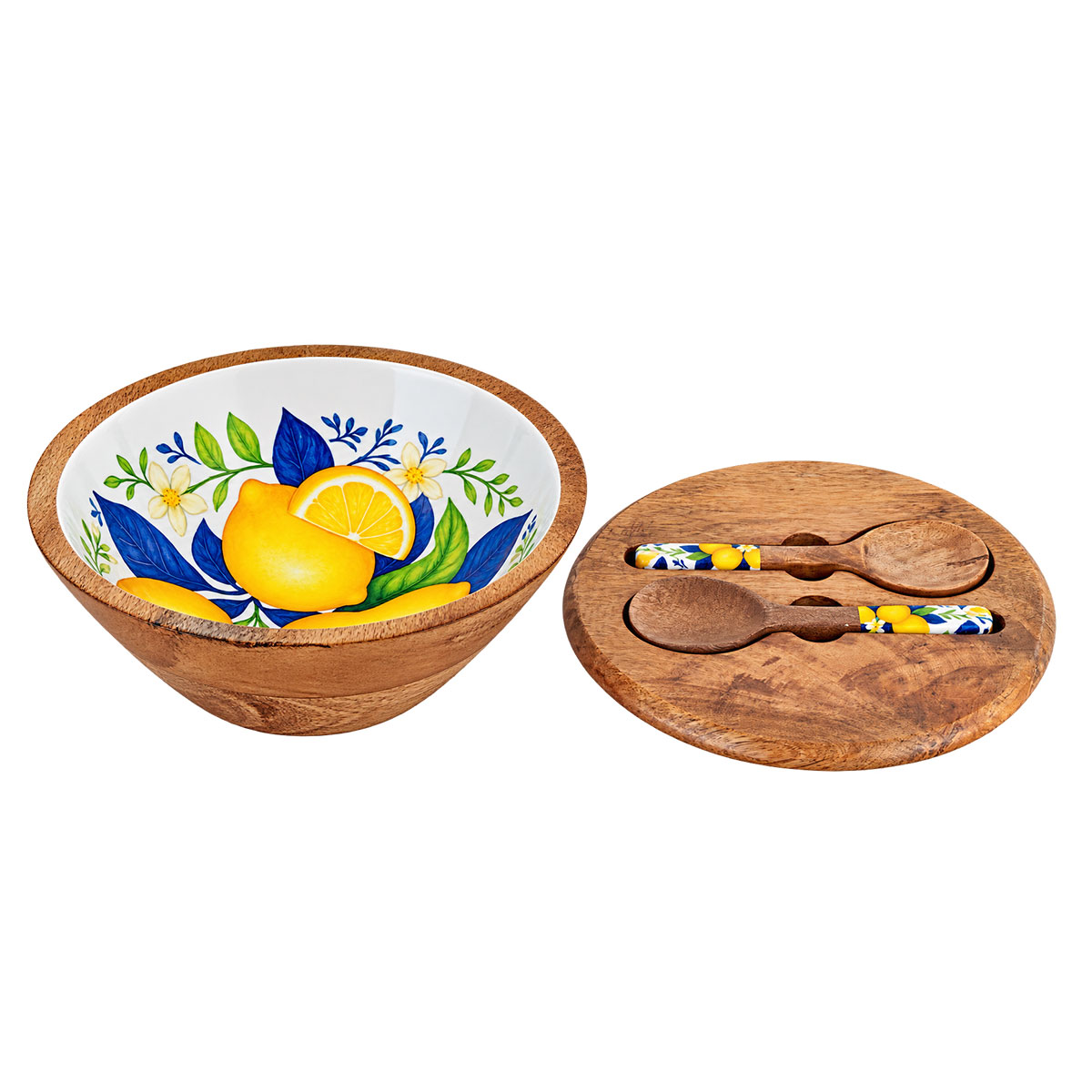 Saladier en bois et r�sine d�cor citrons avec couvercle 26 cm