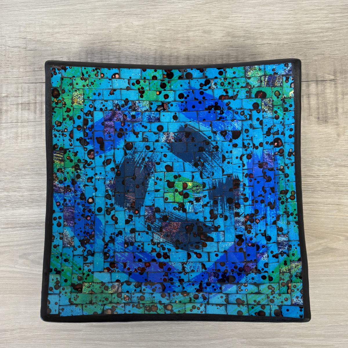 Coupelle dcorative en mosaque de verre bleue 29 cm