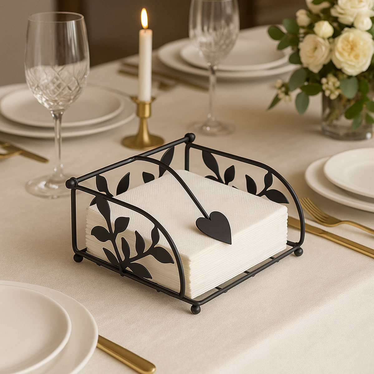 Porte-serviettes en mtal noir dcor feuillage