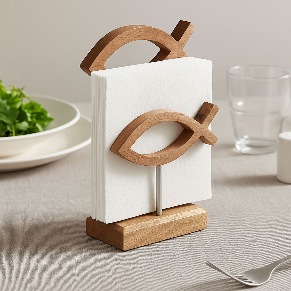 Porte-serviettes en mtal et bois de manguier  19,5 cm