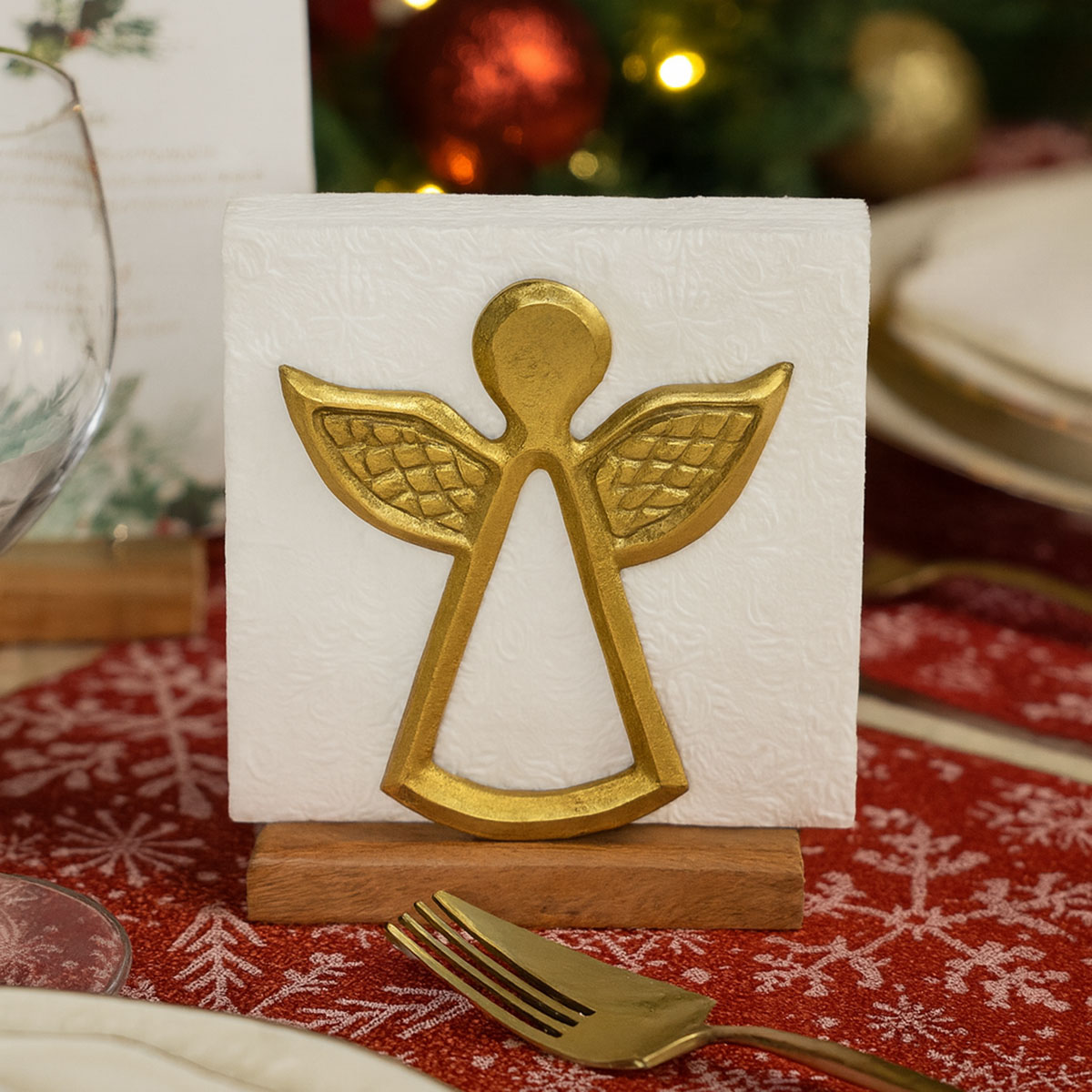 Porte-serviettes en bois de manguier et mtal  Ange dor