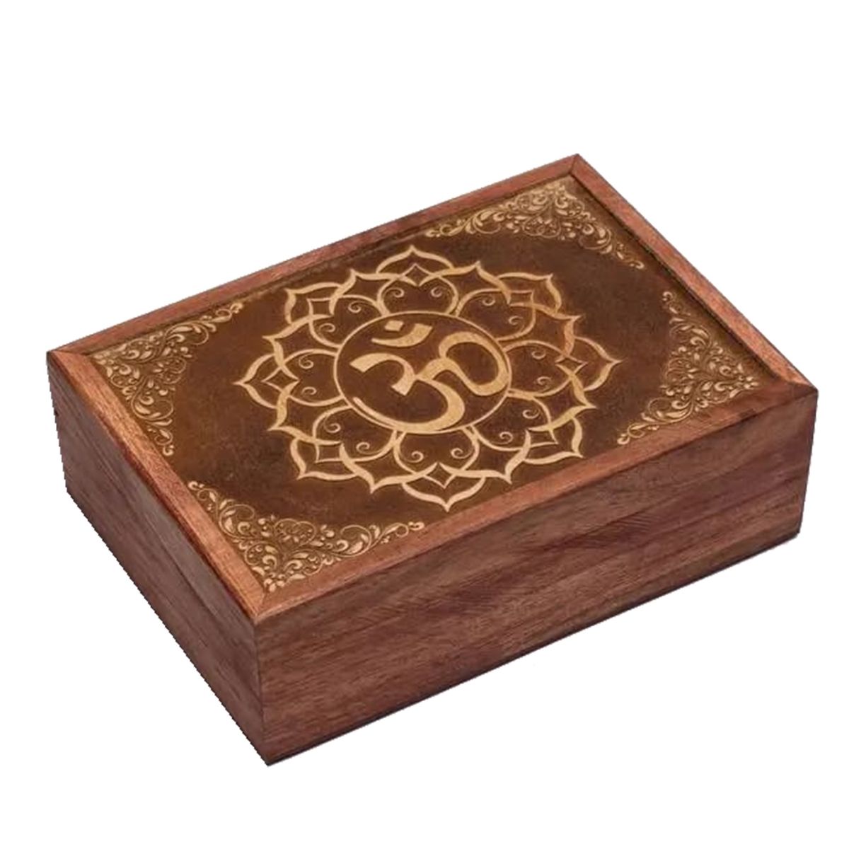 Boite pour tarots OM en bois sculpt 18 cm - AUM