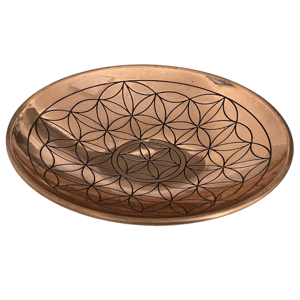 Assiette d�corative en cuivre motif fleur de vie