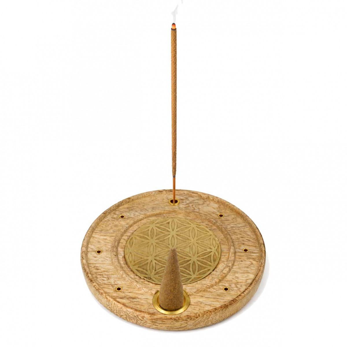 Porte-encens fleur de vie en bois de manguier