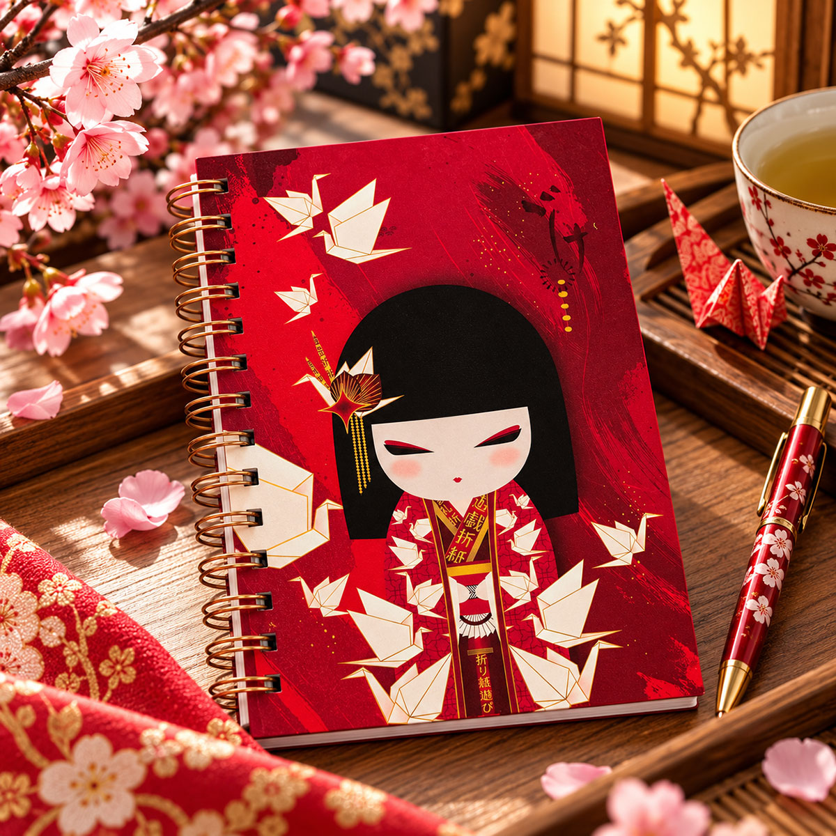Carnet A5 Kimmidoll Nozomi 152 pages grues en origami