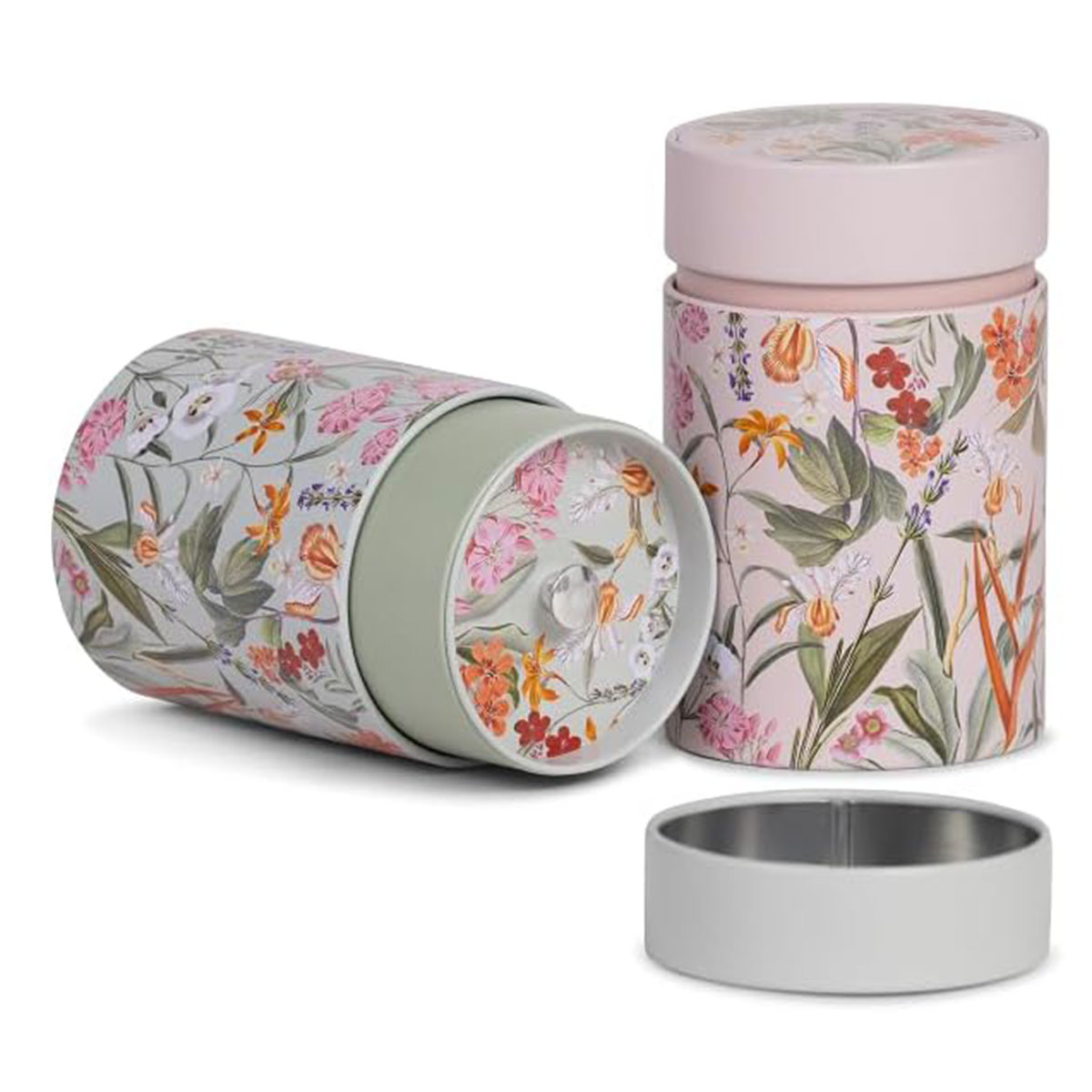 Bo�te � th� Mira rose fleurs 150 g double couvercle