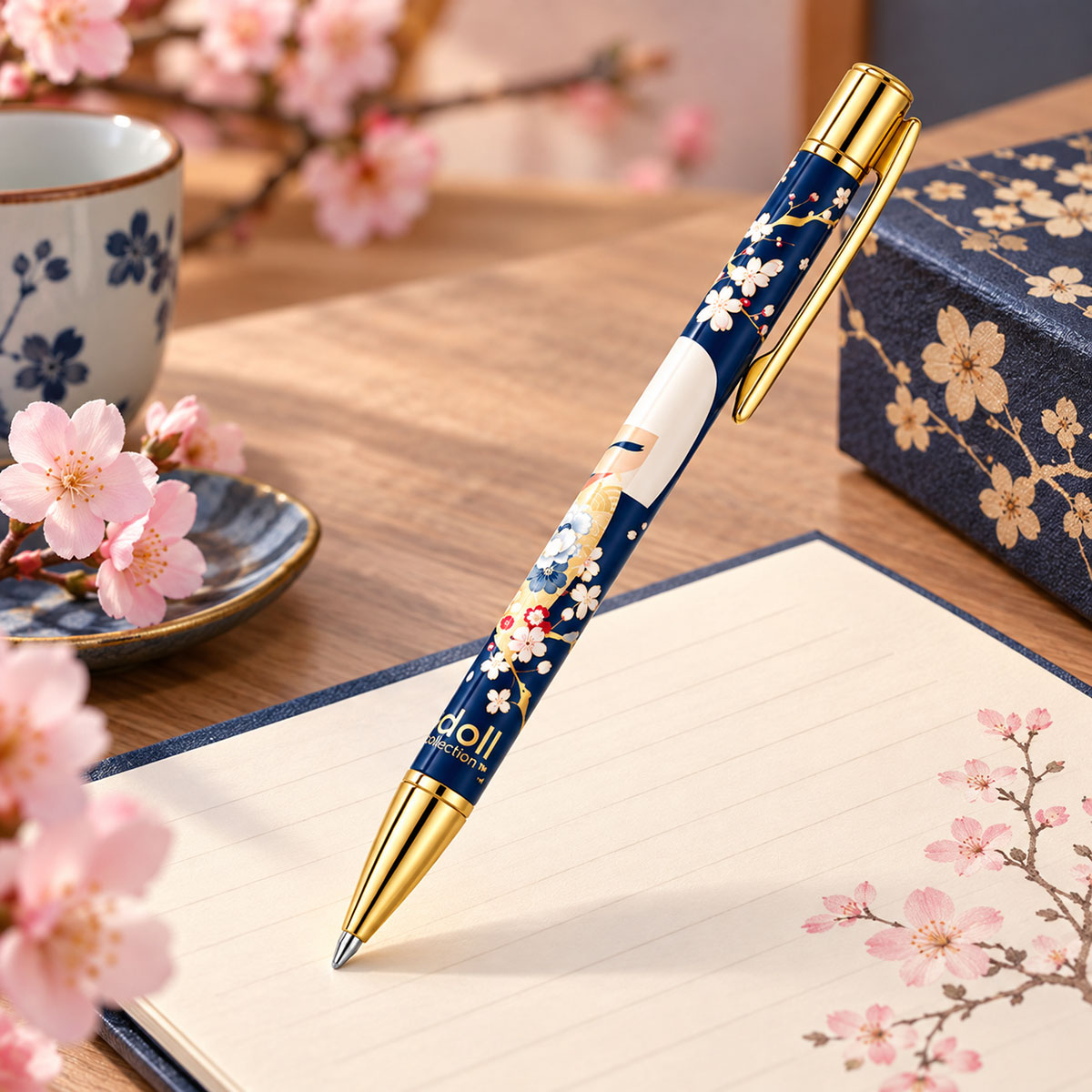 Stylo bille Kimmidoll Minami r�tractable � fleurs japonaises