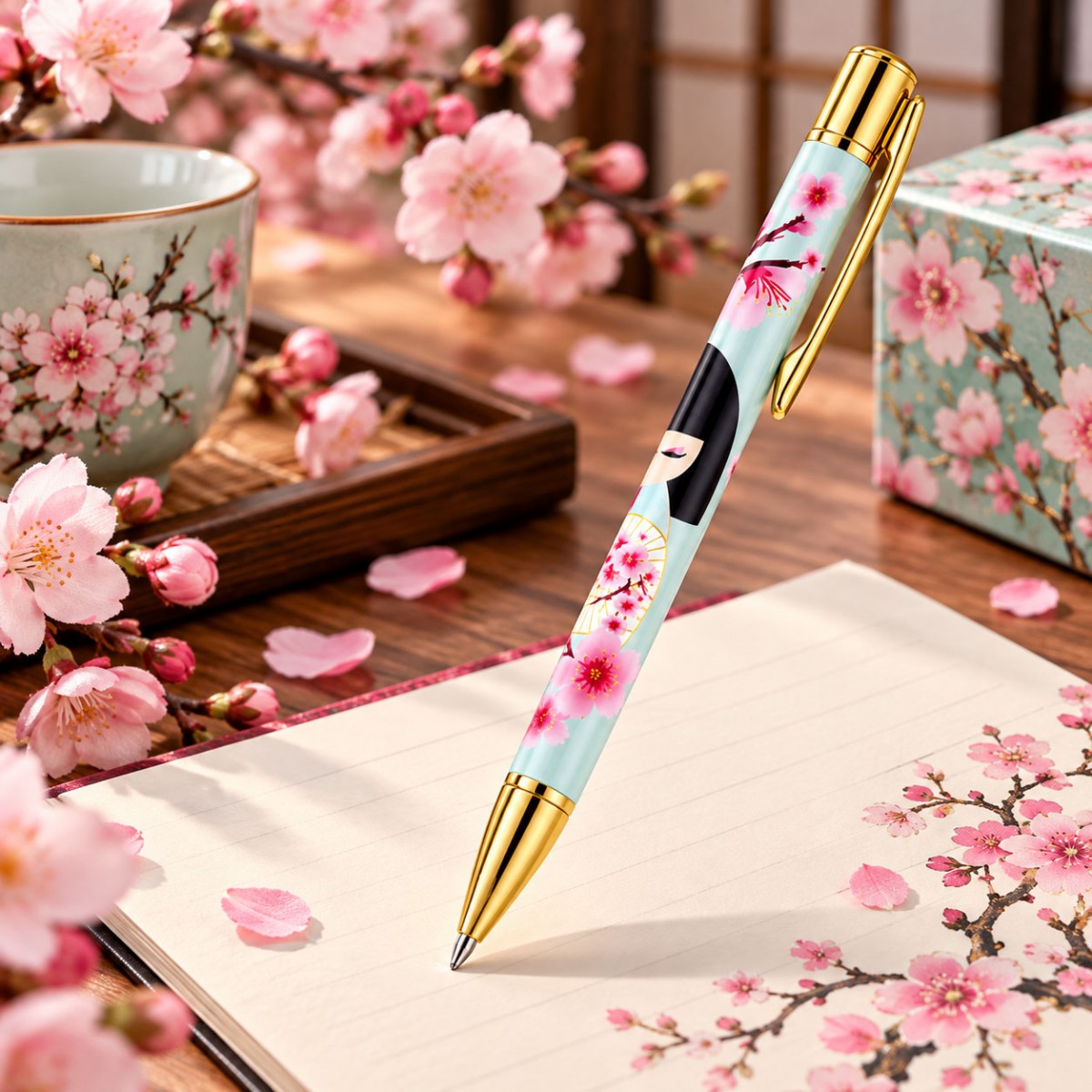 Stylo bille Kimmidoll Sakura r�tractable � fleurs de cerisier