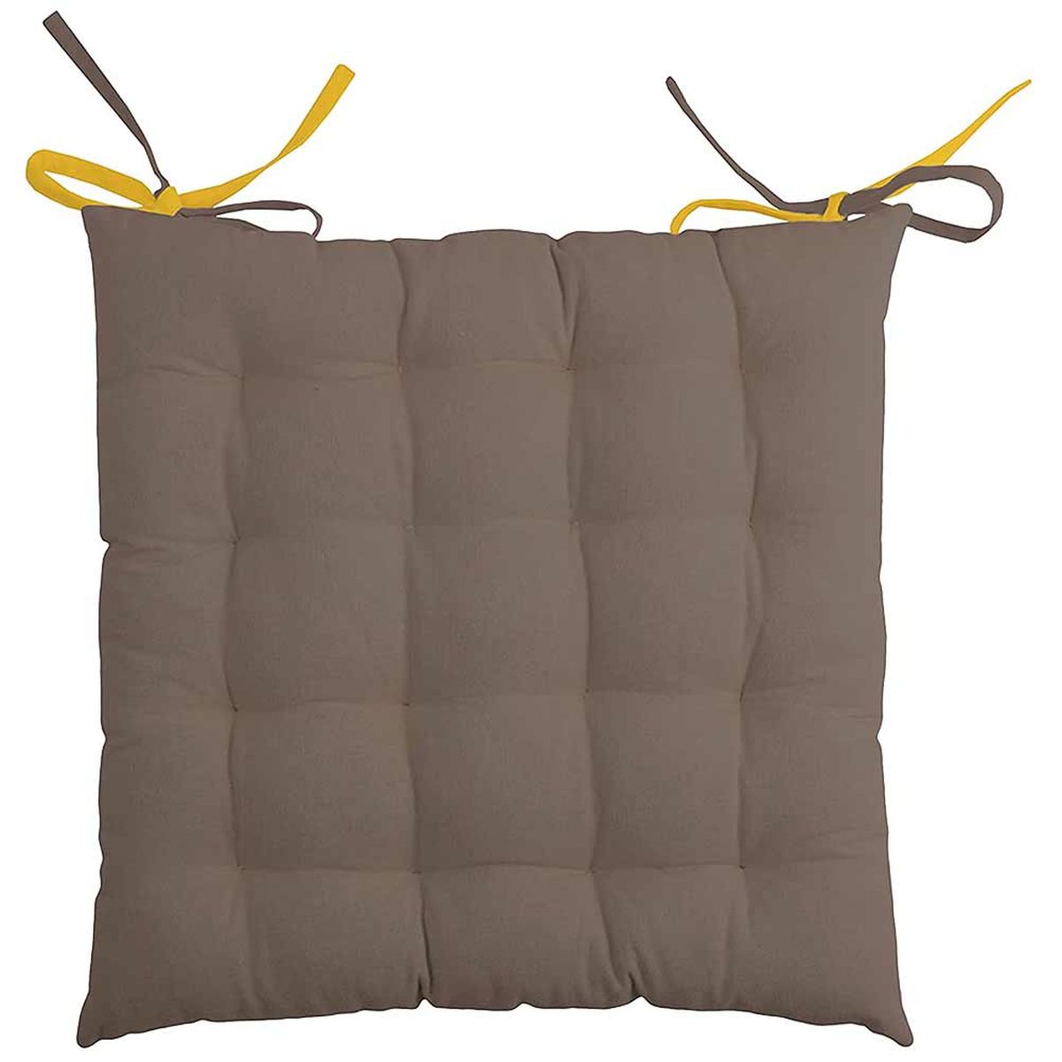 Galette de chaise bicolore Moutarde et Taupe 40 x 40 cm